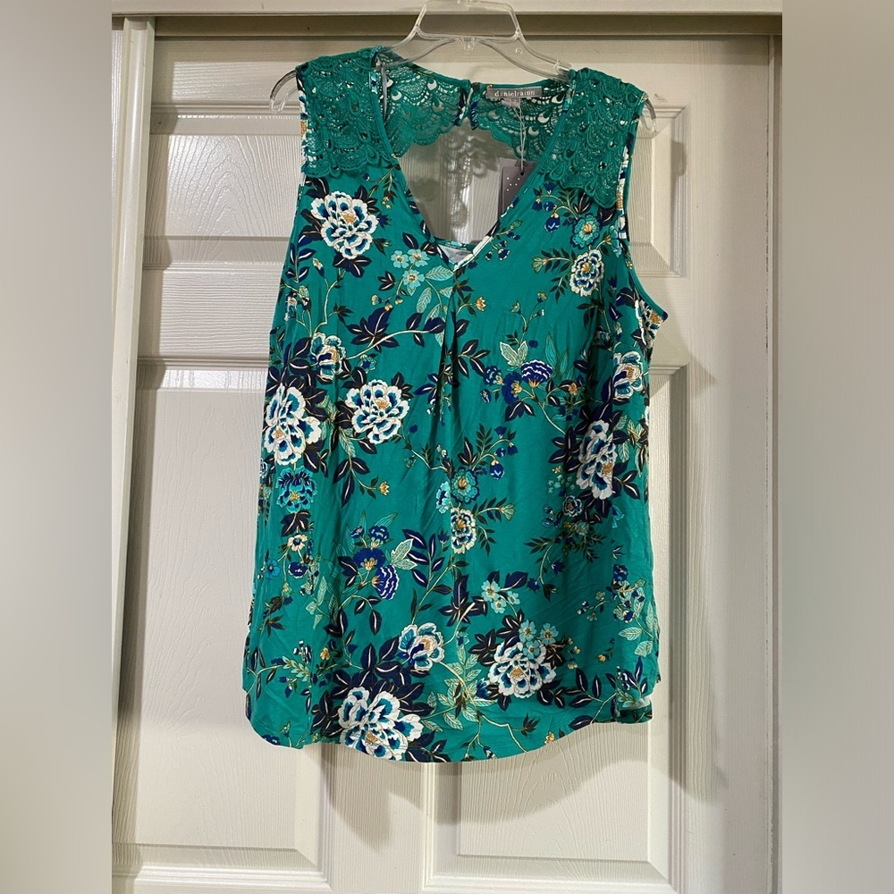 Daniel Rainn Sleeveless Fantine Crochet lace green floral cutout tunic NWT 1X